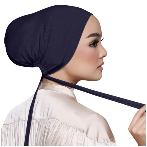 Lett å bruke, elastisk hijab for kvinner, myk, pustende, daglig hodeplagg, mørkeblå