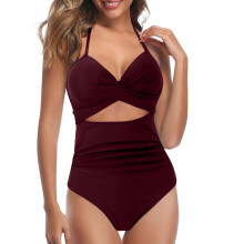 Bikini szettek nőknek, egyrészes fürdőruha kivágással, magas derekú és megkötős fürdőruha strandra és medencére, női bikini, lila, L