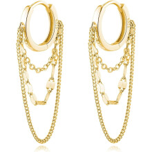 Solid 925 Sterling Silver Chain Drop Earrings Hoop for Women Teens Hoop Earrings Tassel Chain Huggie Dangle Earrings