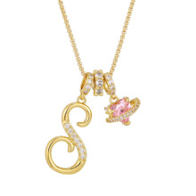 Heart-shaped diamond initial pendant necklace gold-plated