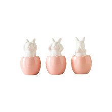 Easter Eggshell Bunny Ornament Ceramic Handicraft Home Bedroom Figurine Tabletop Art for Spring Holiday Party Easter Gift Decor, 3PCS(Pink)