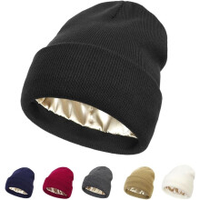 Dames wintermuts met satijnen voering, kabelgebreide muts met zijden voering, dikke, robuuste muts met doodskopmotief, warme muts