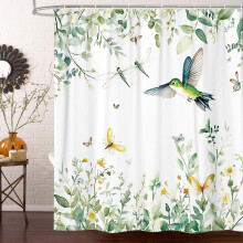 Rideau de douche Daisy 60 x 72 po, ensemble décoratif rustique à motifs floraux et botaniques avec crochets – Compatible avec les douches standard