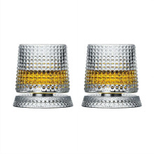 Set van 2 whiskyglazen die 360 graden draaien, klassieke glazen met kristallen rand en draaibare voet, uniek barcadeau voor mannen, echtgenoten en