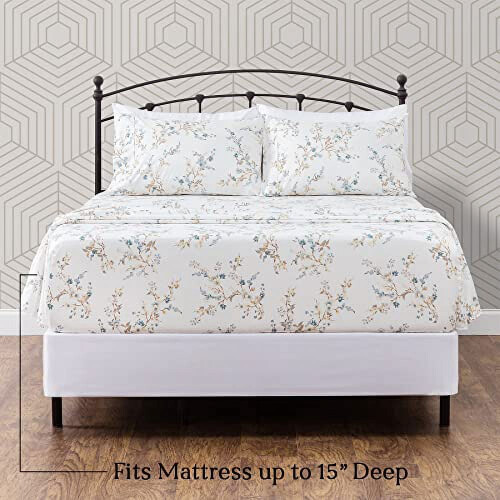 Σετ σεντονιών Chanasya Premium Floral Queen (4 τεμάχια): Επίπεδο + Σεντόνι με λάστιχο + 2 2