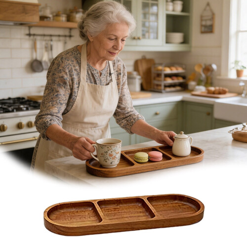 Bandeja de madera para servir con 3 compartimentos divididos. 1