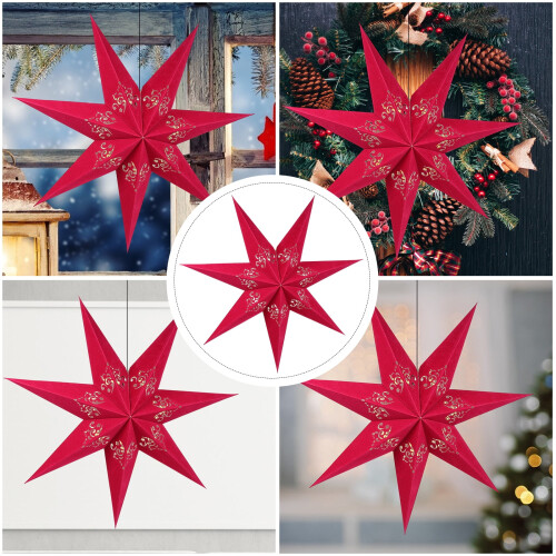 Lanterna de papel vermelha 3D com estrela e lua de 21,6 polegadas 2