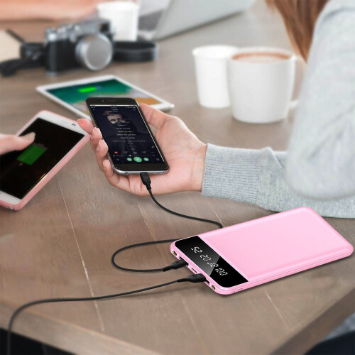 Εξαιρετικά λεπτό Power Bank 10000mAh με 2 θύρες USB, φακό LED και καλώδιο – Συμβατό με iPhone 15 2