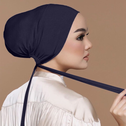 Lett å bruke, elastisk hijab for kvinner, myk, pustende, daglig hodeplagg, mørkeblå 1