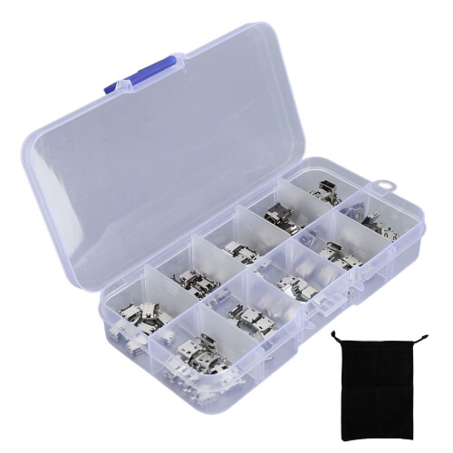 100 pièces de connecteurs femelles USB Micro-B Type-B mini argent 1