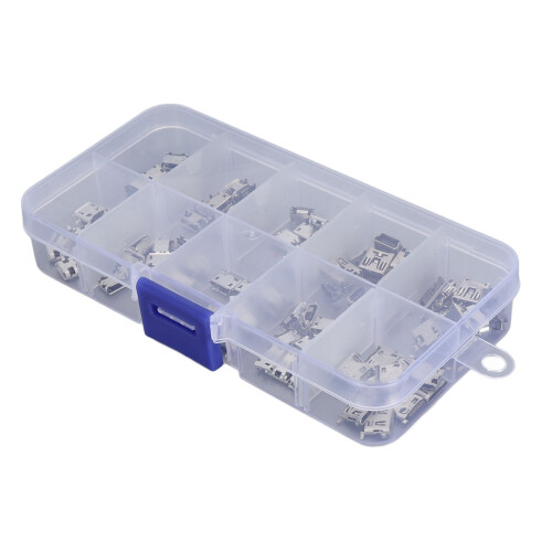 100 pièces de connecteurs femelles USB Micro-B Type-B mini argent