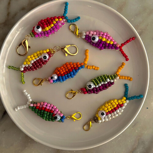 Beaded Fish Pendant Keychain Fish Shape Key Holder Key-4 1