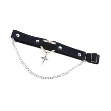 Punk Heart Shape Faux Leather Leg Rings Harness with Adjustable Fit and Star Chain Pendant Thigh Garter Belt for Women