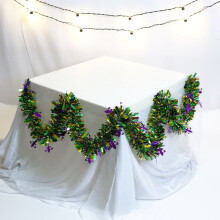 33Ft Purple/Green/Gold Metallic Tinsel Garland for Christmas Carnival Party Decor – Compatible with Home Decor