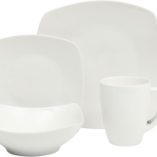 White Square Porcelain Dinnerware Set for 4 1