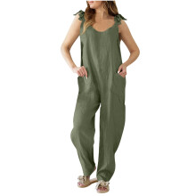 Women's Loose Overalls, Army Green Linen-Style Jumpsuit, Comfortable Lightweight Romper, Casual Baggy Dungarees – Compatible with Summer Outfits