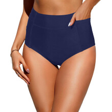 Slip de bikini bleumarin pentru femei, model triunghiular, cu buzunar lateral