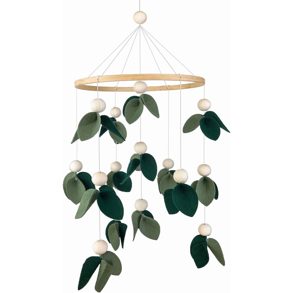 Cute Gender-Neutral Felt Leaf Crib Mobile For Nursery Decor - Boho Leaves Mobile, Compatible With Standard Cribs Green