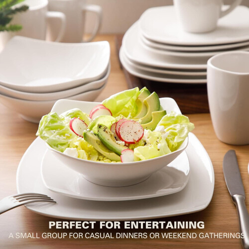 White Square Porcelain Dinnerware Set for 4