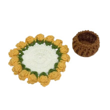 Handmade Wool Crochet Heat Resistant Pad Desktop Decor Rose Flower Ornament Creative Holiday Gift