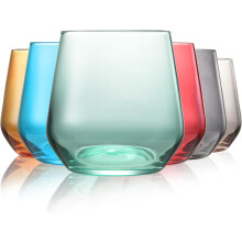 Colored Stemless Wine Glasses Set of 6, Hand Blown Crystal, 15oz – Compatible with Red & White Wine, Unique Gift for Wedding, Anniversary, Christmas