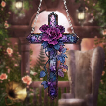Purple rose cross ornament for Christmas tree, 2D hanging