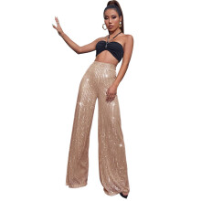 Women's Metallic Sequins Flared Trousers Glittering Wide Leg Pants for Festivals Parties and Studio Dance Parties Outfit
