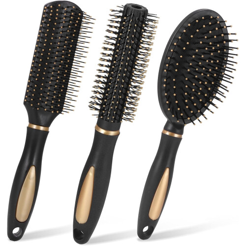 Damen-Haarbürsten-Set, rund, flach, 3-teilig