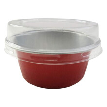 KitchenDance Disposable Aluminum Mini Baking Cups/Dessert Cups- 1-1/2 oz Capacity- Pack of 100 (With Lids, Red)