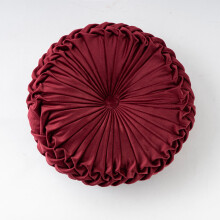 13.8 inch Round Sofa Cushion Pure Color Velvet Pillow, Pleated Round Cushion, Pumpkin Pillow Suitable for Home Bed car Decoration, Wine