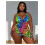 Plus Size Rainbow Leopard Print Halter One Piece Swimsuit 1