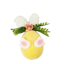 Easter Bunny Ear Eggs Hanging Ornament, 4.7" Pastel Fuzzy Eggs Pendant with Floral Accents for Easter & Spring Door & Wall Decor