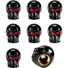 8 PCS Skull Valve Caps, Copper Red-Eyed Tire Valve Covers with Rubber Ring – Car/Motorcycle/Bike Accessories (Blue)