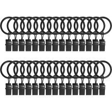 30pcs Black Metal Curtain Rings with Clips, 25mm ID