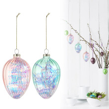 Easter Decorations,Easter Tree Decorations,Easter Gifts,Set Of 2 Shiny Glass Egg Hanging Ornaments, Egg-Shaped Decorative Pendants For Indoor Use