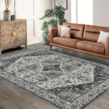 Machine Washable 8x10 Ft Runner Rug, Non-Slip, Soft, Boho Vintage Print for Living Room/Bedroom/Hallway (Grayish Green)