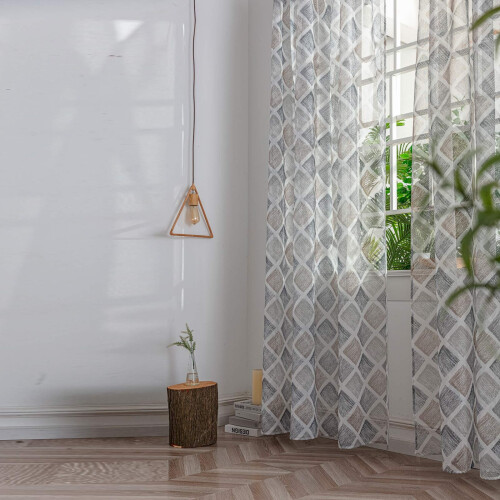 Transparente gardiner med stjerner og måne, polyester, 1 panel, 79 tommer 1