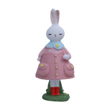5" Resin Easter Bunny Figurine – Colorful Dress, Elegant Cartoon Rabbit Statue, Spring Tabletop Ornament, Compatible with Easter Decor