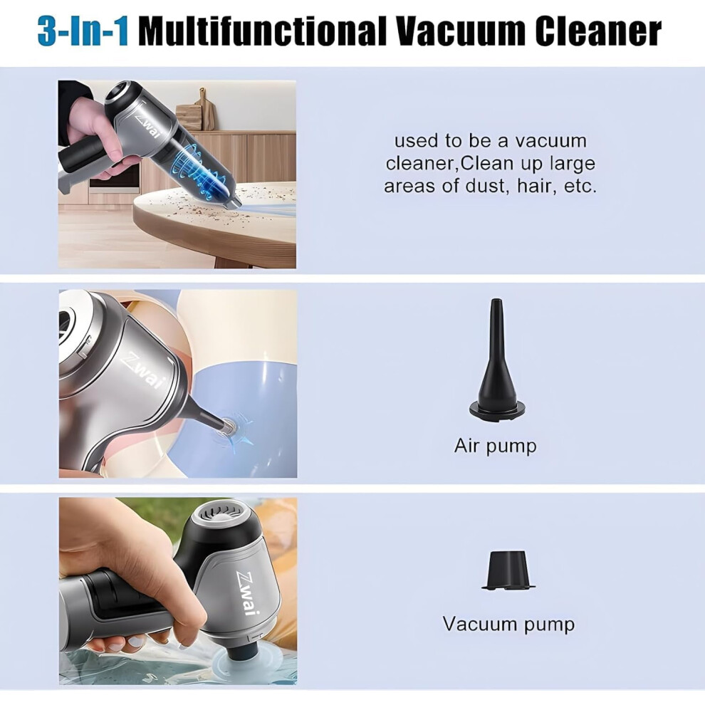 Portable Cordless Car Vacuum, 3-In-1 Rechargeable Handheld, 12000Pa, Brushless Motor, For Car/Home/Pet Â Silver 9399596113807