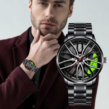 Montre homme à quartz en forme de pneu avec roues rotatives, résistante à l'eau, pour les activités de plein air et le quotidien