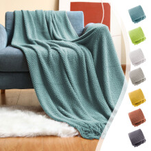 Solid Color Tassel Wool Blanket, Soft Knitted Throw for Sofa/Bed, Warm Fluffy Decorative Cover (127x182cm), Compatible with Home Textile