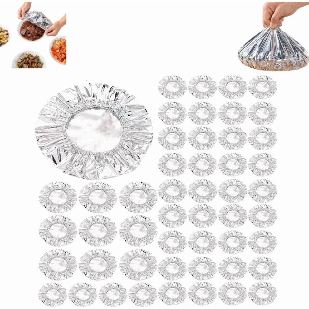 50pcs Reusable Aluminum Foil Food Covers, Adjustable Elastic Bowl Covers, Kitchen Fresh-Keeping Insulation Film, Compatible with Standard Bowls