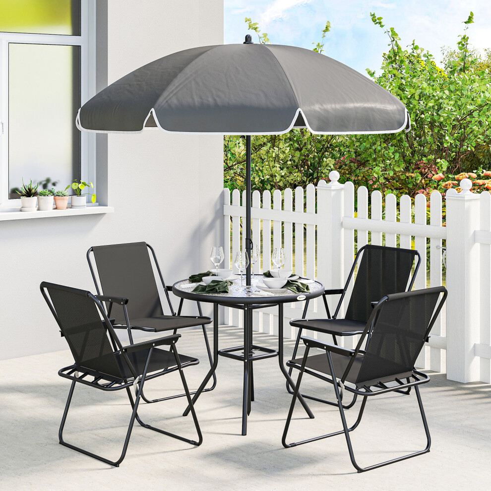 Outsunny 6 Pieces Garden Furniture Set With Parasol, Folding Chairs, Black