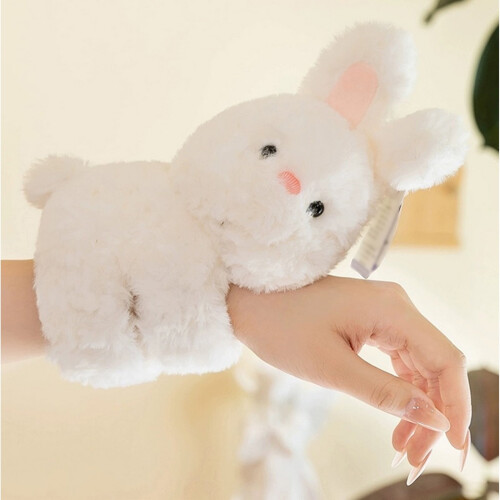 Bracelet à claquer en peluche lapin blanc 20 cm