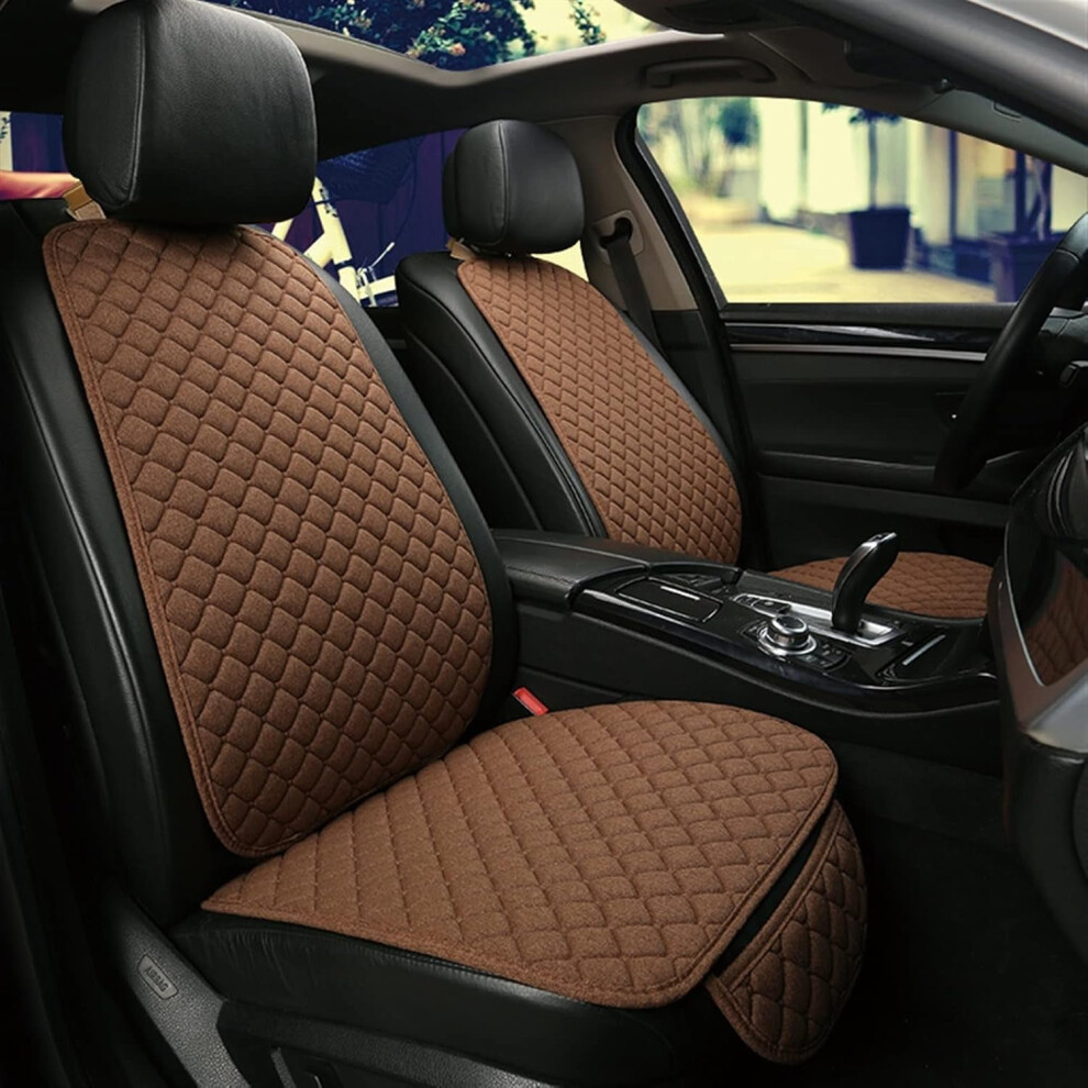 Car Seat Cover Protector Linen Front Rear Back Cushion Protection Pad Mat Backrest For Auto Interior Truck Suv(2 Front Charm Coffee) 9402001150875