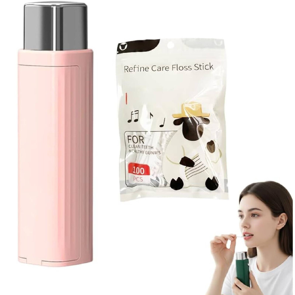 Pink Portable Floss Pick Dispenser Box With Dental Floss, Refillable Organizer For Travel & Oral Care Â (Compatible With Standard Floss Picks)