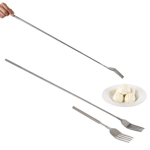 Retro Fork BBQ Telescopic Extendable Dinner Fruit Dessert Long Handle Fork Stainless Steel Cutlery Fork Tableware 1