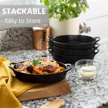 Oval Baking Dishes for Oven and Microwave, 4 Pc Set, Heat Resistant Ceramic with Handles, Matte Black, 8" x 5", 16 oz