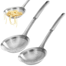 2 Pcs 304 Stainless Steel Skimmer Spoon Set, Large & Small Hole, Nylon Handle, for Frying/Hot Pot/Noodle – Compatible with All Cooktops