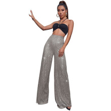 Women's Metallic Sequins Flared Trousers Glittering Wide Leg Pants for Festivals Parties and Studio Dance Parties Outfit